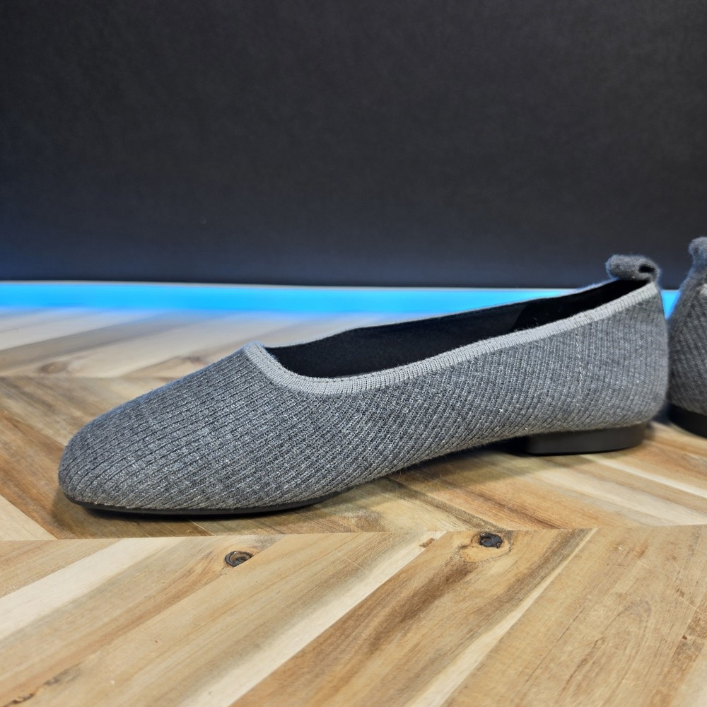 Vivaia Margot Women 41 / US 10.5 Grey Flats Square Toe Ribbed Knit Sustainable - Picture 5 of 13